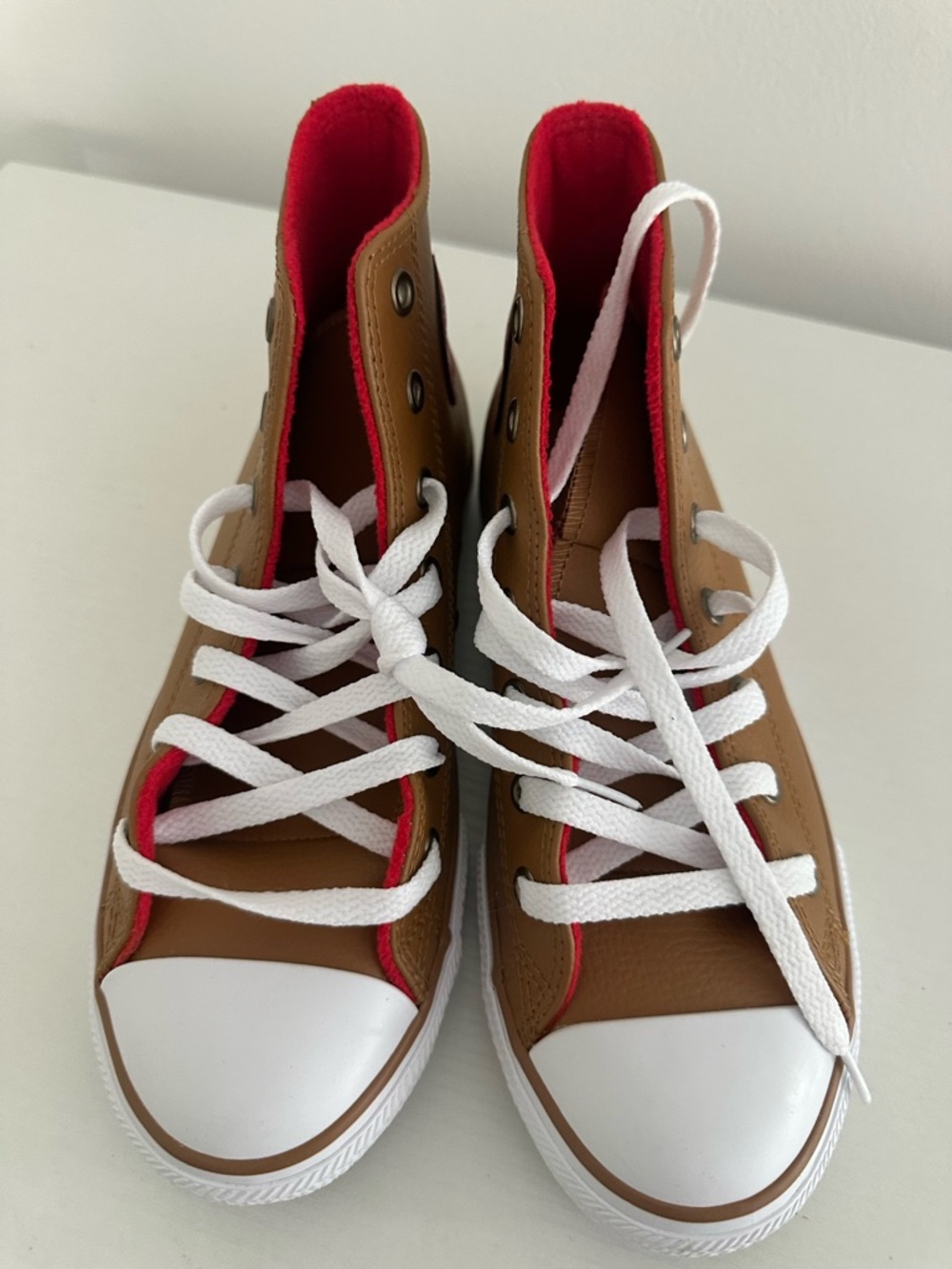 Converse Kids High-Top Sneakers in Brown with Red Lining